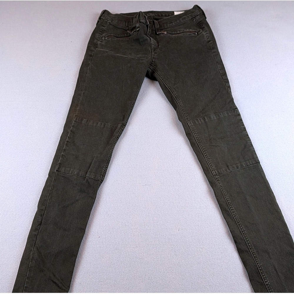 Rag & Bone JEAN Skinny Moto Pants Dark Olive Green Zipper Detail Size 26